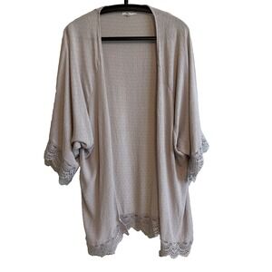 Maurice's Gray Crochet Trim Open Kimono Cardigan XL 3/4 Sleeve Layers Festival